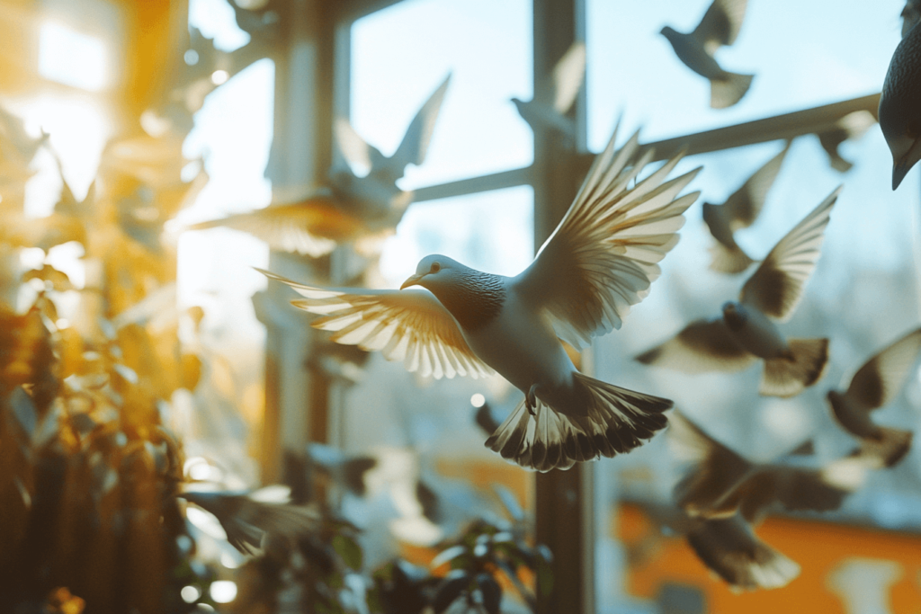 birds flying into the house