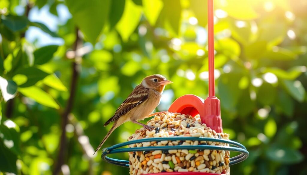 wild bird eating parakeet food